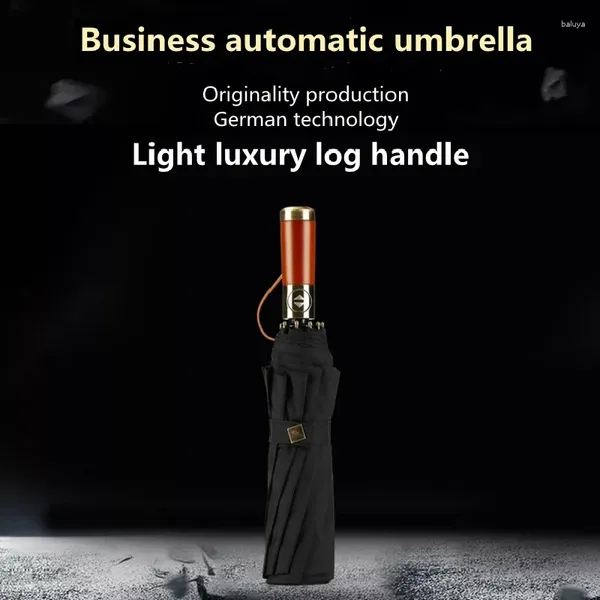 Umbrellas Luxury Umbrella Rain Women Men GRANDE CLÁSICO Big Big Black Color Pongee Tres plegable Tres plegable