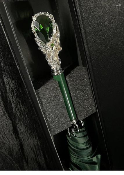 Parapluies bâton magique émeraude vert foncé parapluie femme longue poignée lumière luxe haut de gamme boîte-cadeau