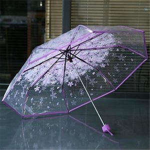 Ombrelli Manuale da donna Trasparente Fiori trasparenti Anti-UV Sole Fiore di ciliegio 3 Parasole pieghevole per parapioggia 220929