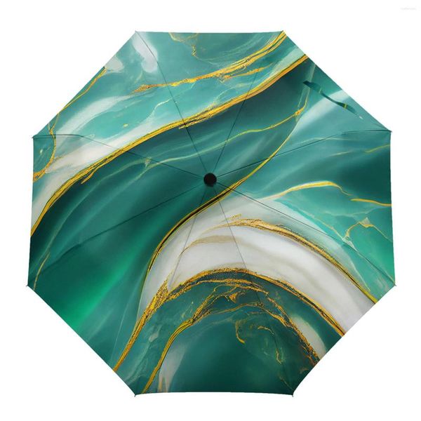 Parapluies Marbre Texture Vert Automatique Parasol Parapluie Pliant Hommes Femmes Imprimé Léger Vêtements De Pluie