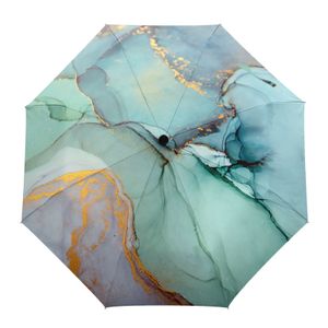 Paraplu's marmeren turquoise automatische paraplu Men vrouwen regen winddichte buitenreizen zon drie vouwen paraplu's 8 ribben cadeau parasol 230314