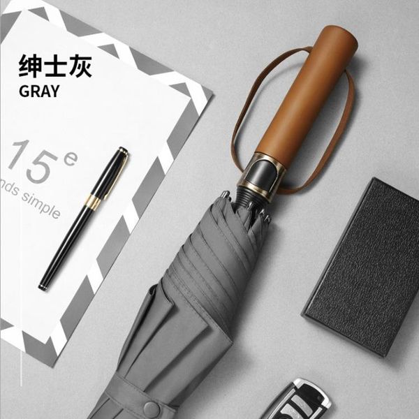 Parapluies pour hommes avec poignée en bois, cadeau créatif, parapluie de golf, fibre complète, résistant au vent