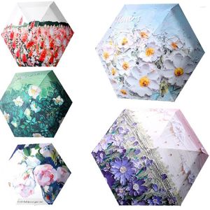 Paraguas Mini Cinco Paraguas plegable de flores Lluvia Mujer Estampado Dama Parasol portátil 6 Rib Bolsillo de lujo a prueba de viento Pequeño