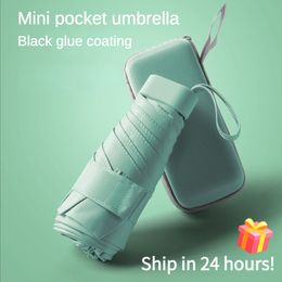 Paraplu's Mini-pocketparaplu voor dames plat 6 opvouwbaar UV-zonnebrandcrème waterdicht zonneplek klein zonnescherm regen en zon Guarda Chuva 230621