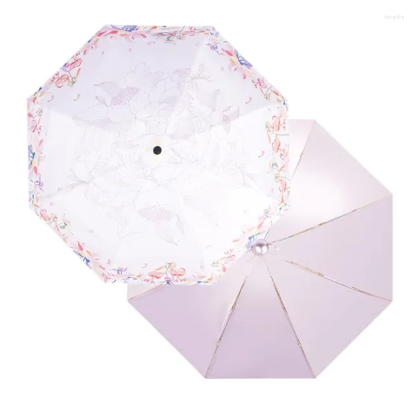 Parapluies -Mini Parapluie de poche Mer de fleurs Parasol pliant pluvieux femme parasol femmes