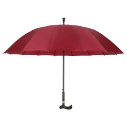 Parapluies multifonctions grand soleil rouge, pour femmes et hommes âgés, avec béquille à Long manche, pour l'alpinisme, la pluie