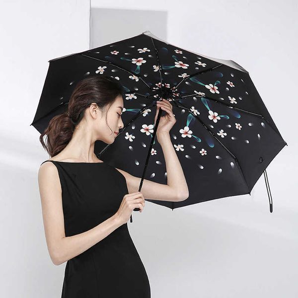 Parapluies nouveau style artistique pour filles, collège, belle couleur pure qui fleurit dans l'eau, petit parapluie portable pour s'abriter du vent