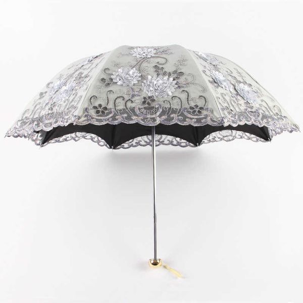 Parapluies Nouvelle mode Vintage brodé dentelle pliante princesse parapluie été extérieur Portable Protection UV parasol parapluie ensoleillé