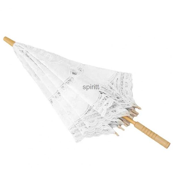 Parapluies Nouveau Parasol coton broderie nuptiale parapluie blanc ivoire dentelle Parasol parapluie décoratif parapluie pour mariage YQ240105