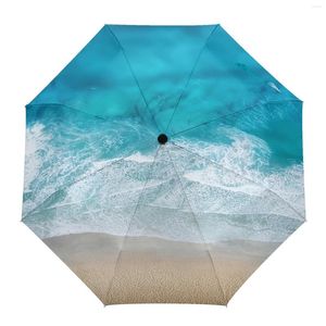 Parapluies Ocean Beach Waves Parapluie automatique Voyage Pliant Portable Parasol Coupe-vent