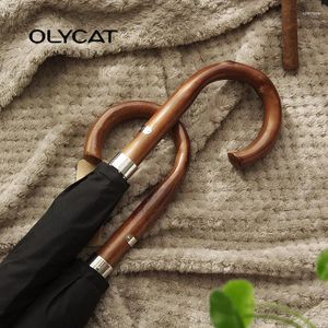 Paraplu's OLYCAT-lange regenparaplu met houten handvat winddicht 10 ribben glasvezel mannen en vrouwen zakelijke aankomst 300T