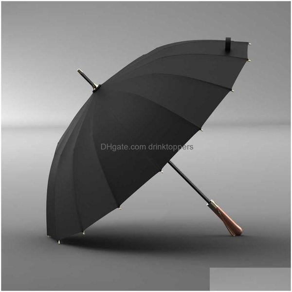 Parapluies Olycat Luxe Mental Manche En Bois Parapluie 112Cm Grand Long Hommes Noir 16 Côtes Coupe-Vent Pluie Paraguas Cadeaux 211011 Drop D Dhj9N
