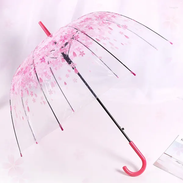 Parapluies extérieur coréen parapluie pliant mignon mini frais simple série Sen triple fleur de cerisier transparent japonais