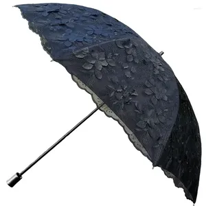 Parapluies extérieur parapluie coupe-vent filles dentelle portable Kawaii ombre pliant parasol mode Paraguas Mujer noir