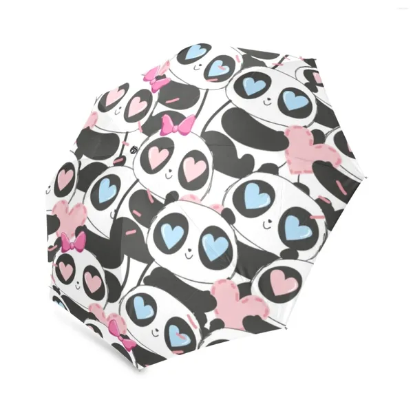 Umbrellas Panda In Love Tri Fold Sun Rain Rain Plegable 37.4 pulgadas Viajes de protección para niños o amantes regalo