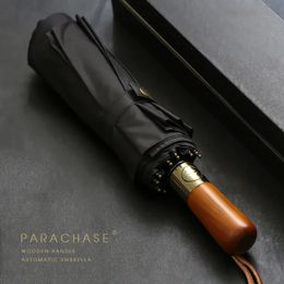 Parachase Parachase Paraguas grande Hombres Estilo de negocios 115 cm Lluvia automática Doble capa 10K A prueba de viento Gran Golf Madera 231123