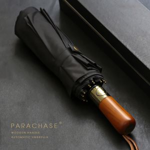 Parapluies PARACHASE Grand Parapluie Hommes Business Style 115cm Pluie Automatique Double Couche 10K Coupe-Vent Grand Golf En Bois 230627