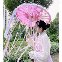 Paraplu's roze cosplay kan kant van kant van kanten oliepapieren paraplu vrouwelijke antieke ambachtelijke dans Hanfu Chinese zijdestoffen parasol