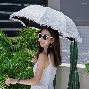 Paraplu's Roze Wit Zwart Kanten Paraplu Regen Dames Vintage Zonnescherm Zon UV Parasol Draagbaar Reizen Vrouwelijk Prinses Bruiloft Paraguas