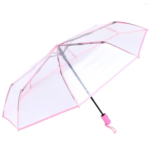 Parapluies portatifs entièrement automatiques, parapluie transparent à trois volets pour hommes et femmes, tissu de poche compact transparent Matériau: fibre de polyester