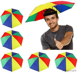 Parapluies Portable En Plein Air Parapluie Chapeau avec Bande Élastique Pliable Arc-En-Pêche Parapluie Adultes Enfants Hommes Femmes Parasol Parapluie Cap R230705