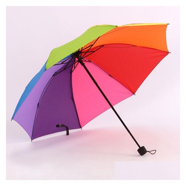 Paraguas portátil arco iris plegable paraguas mujeres hombres no matic creativo plegable adts niños colgando soleado y lluvioso publicidad gi dhrmt