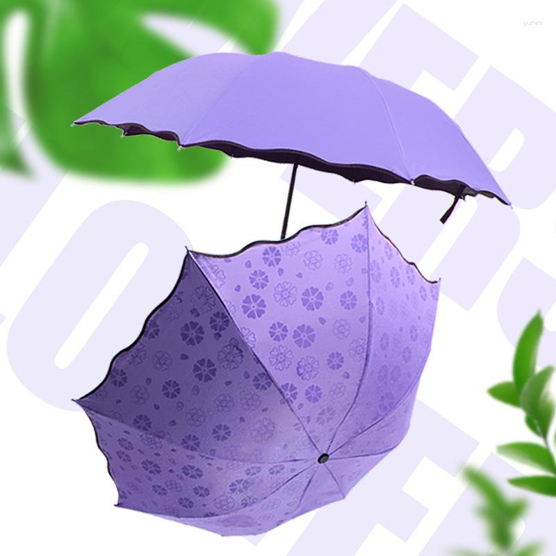 Guarda-chuvas Guarda-chuva portátil de três dobras Conheça a água Floração Ensolarada e Chuva Uso duplo Anti-ultravioleta Sol Forte