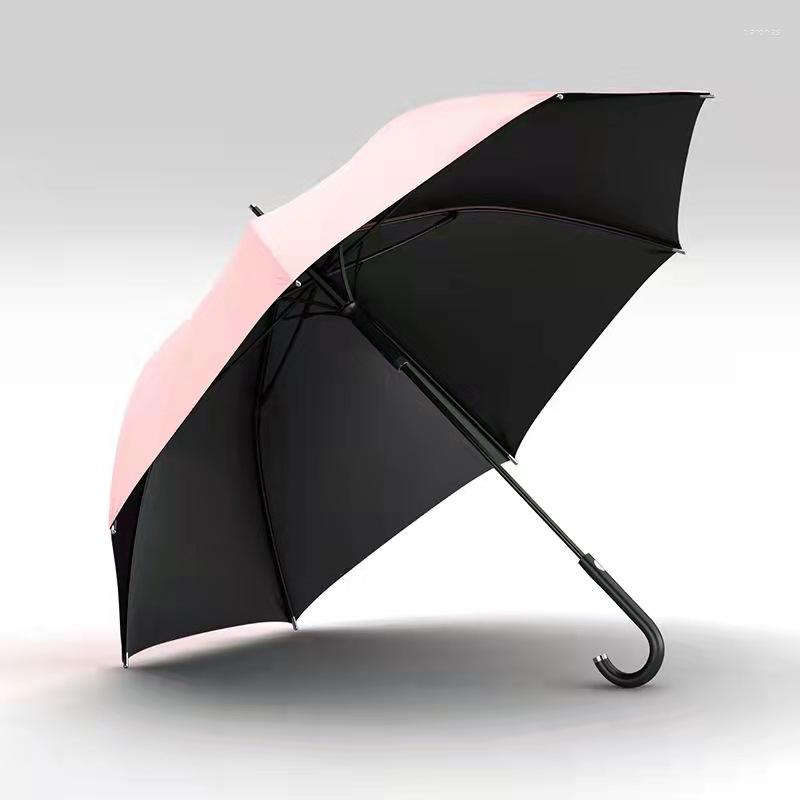 Parapluies Pluie Et Brillance Double Usage Poignée Incurvée En Caoutchouc Noir Pare-Soleil Parasol Long Parapluie Automatique Dame Soleil