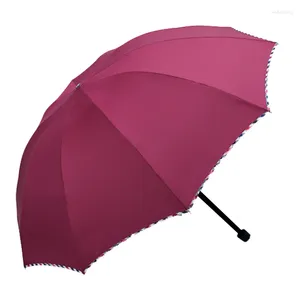 Parapluies pluie parapluie grands hommes femmes double étudiant ensoleillé trois pliant double usage protection solaire UV