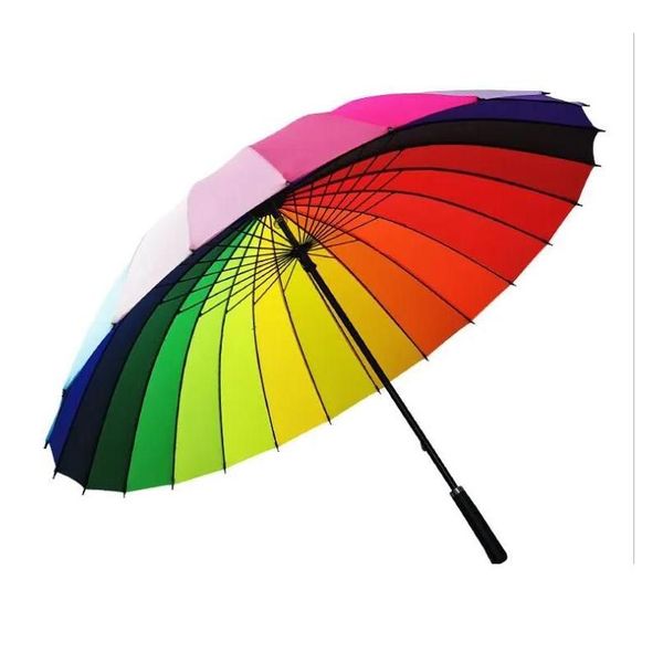 Parapluies Rainbow Parapluie Compact Grand Coupe-vent 24K Nonmatique Poignée droite de haute qualité pour femmes hommes enfants livraison directe Dhq6O