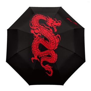 Parapluies Rouge Dragon Griffe Art Imprimer Femmes Hommes Pluie Parapluie Trois Pliant Fille Durable Portable Automatique Cadeau Parasol