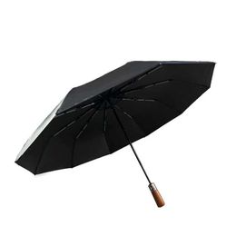 Parapluies Red Leaf Men Style Business Style Automatique Plume pliante et Sunshade Anti-Uv Wood Gandle Black Glue Coating Big Umbrella