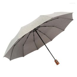 Parapluies Rétro Entièrement Automatique Hommes Parapluie Pluie Pliant 3 Pliage Affaires Manche En Bois Paraguas Plegable Resistente Al Viento