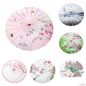 Parapluies Rétro Manuel Huile Papier Long Manche Danse Performance Artisanat Parapluie Mode Impression Étanche Accessoires Parasol Drop Dhgarden Dhbzt