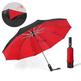 Paraplu's Omgekeerde vouw Dubbele laag Automatische paraplu Aluminiumvezel Zonwering Opvouwbaar 10 Bone Print Reclame YQ240112