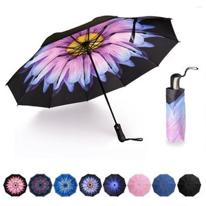 Parapluies inversés pliants compacts de voyage automatique, inversés à l'envers, soleil, pluie, 10 côtes, Unbrellas pour femmes