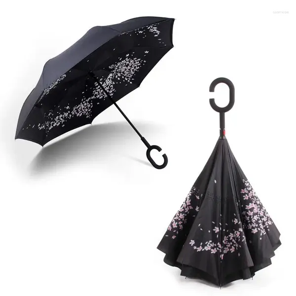 Parapluie inversé parapluie de 42 pouces double couche à l'envers de la pluie étanche de golf pour les hommes adultes femmes