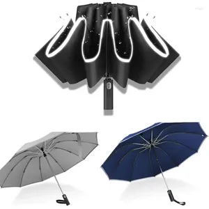 Paraplu's Omgekeerde paraplu Automatisch Volledig regenachtig Heren Dames Winddicht Grote opvouwbare zakenauto Reflecterende geschenkparasol