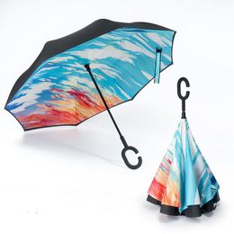 Paraplu's omgekeerde paraplu creatieve schacht vouwen c-hook antiuv handvat dubbele laag winddichte reis parasol omgekeerde zelfstand parapluie