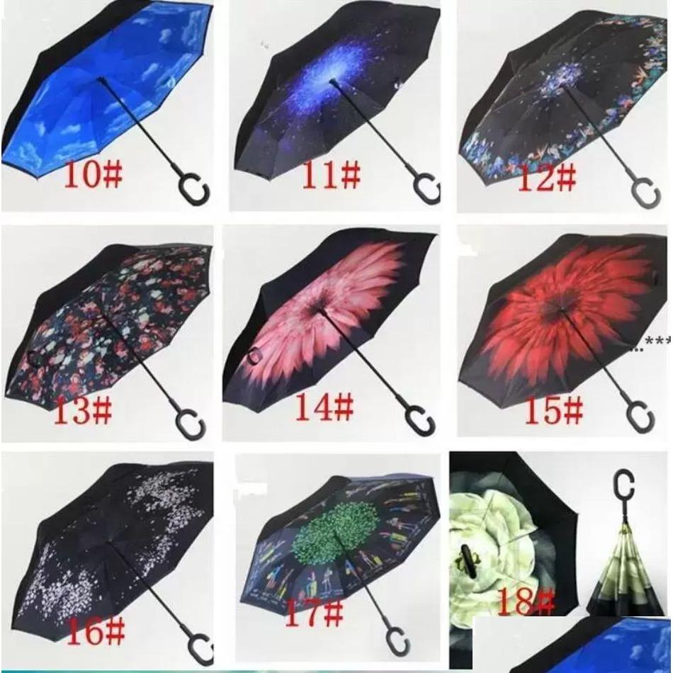 Regenschirme Reverse Winddichte Schicht Invertierter Regenschirm Inside Out Stand Sea Tt0123 Drop Lieferung Hausgarten Haushaltssundries DHE7L