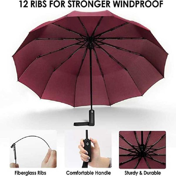 Parapluies nervures parapluie pliant coupe-vent Compact voyage Auto grands parapluies de pluie avec revêtement Polyester poignée ergonomique