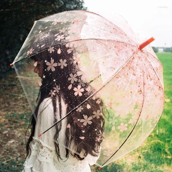 Parapluies Romantique Transparent Fleurs Claires Bulle Dôme Mignon Designer Goth Femmes Parasol Pour Vent Forte Pluie Adultes