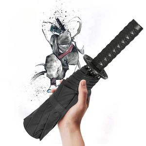 Paraguas Samurai Espada Paraguas 3 Plegable Mujer Creativa Hombres A prueba de viento Portátil Japonés Katana Cuchillo Cosplay Parasol Regalos de Negocios 231213