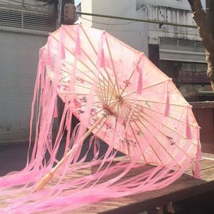 Parapluies en tissu satiné pour femmes, fleurs de cerisier japonaises, danse ancienne, papier décoratif de style chinois