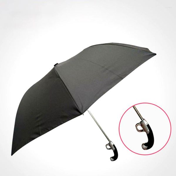 Parapluies Court Pistolet Parapluie Forte Coupe-Vent Semi-Automatique Double Pliage Pluie Soleil Parasol Protection Créativité UV Extérieur