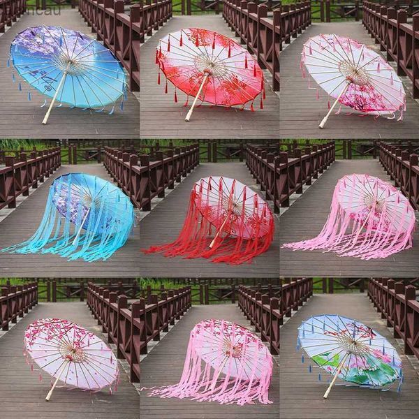 Parapluies Soie Parapluie Décoratif Han Cos Antique Photographie Costume Accessoires Gland Parapluie Ancien Chinois Classique Huile Papier Parasol