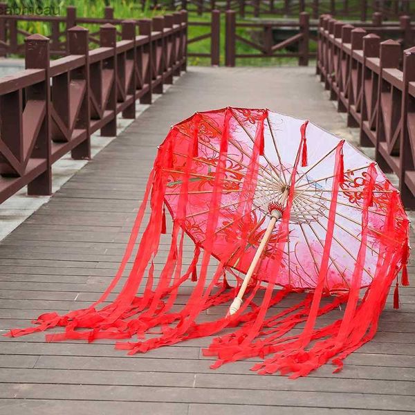 Parapluies Soie Parapluie Décoratif Han Cos Antique Photographie Costume Accessoires Gland Parapluie Ancien Chinois Classique Huile Papier Parasol