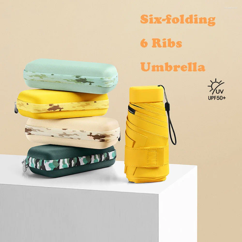 Paraplu's Effen kleur Zonnig en regenachtig Met tas Handmatig voor tweeërlei gebruik 6 Ribben Zes opvouwbare paraplu Voor Zonnebrandcrème UV-bestendig Meisjes