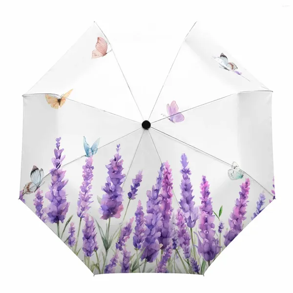 Parapluies Spring Watercolor Lavender papillon automatique Voyage pliant parasol portable