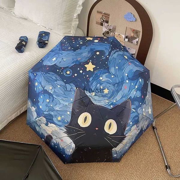 Paraguas Starry Sky Cat Completamente manual Automático Cinco pliegues Tríptico Lindo Perro Cachorro Paraguas Vinilo Parasol Paraguas para el sol Lluvia o equipo de lluvia YQ240112